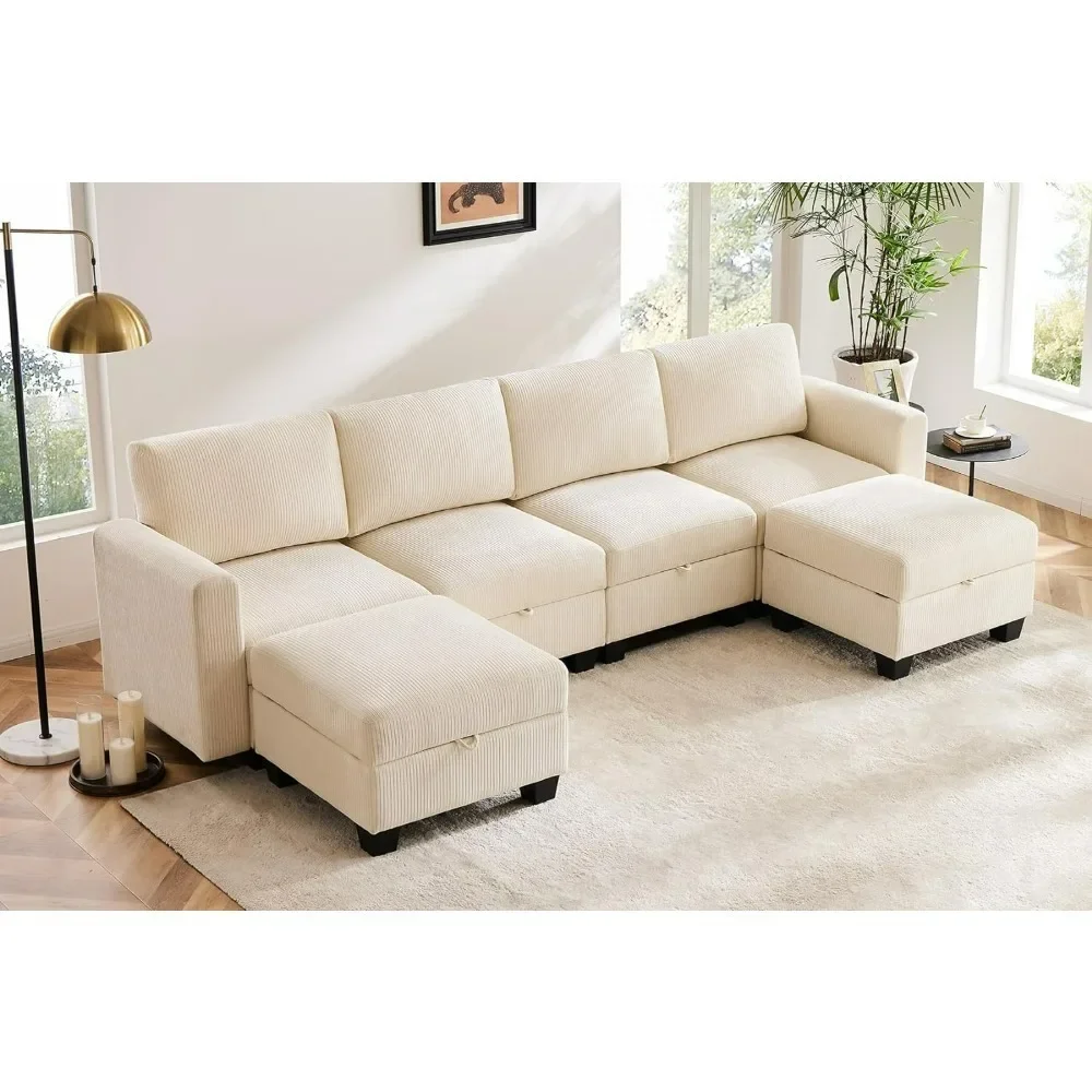 

Luxury Modular Sectional Sofa Storage Seat, 118" U Shaped Modular Couch with Reversible Chaise,6-Seater Sofa for Living Room