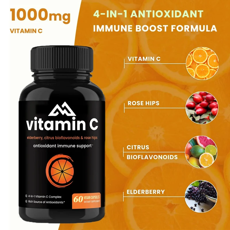 

Vitamin C Rose Fruit with Elderberry and Citrus, Children's Immune Enhancement Antioxidant 60 Capsules