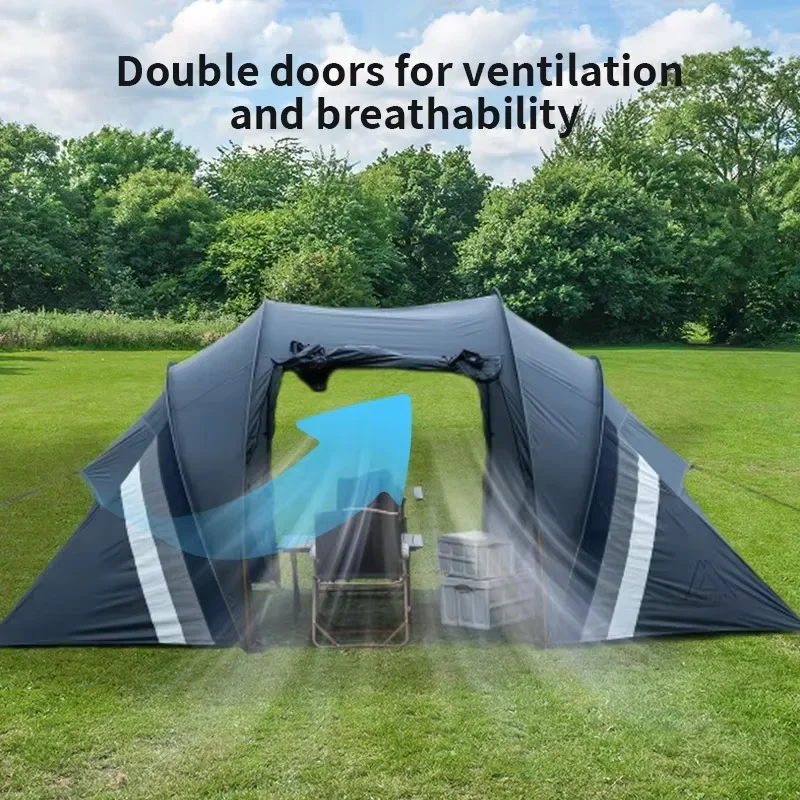 Customizable Portable Camping Tent Waterproof Canvas Automatic Set-Up Straight Bracing-Multiple Rooms for 3-4 People