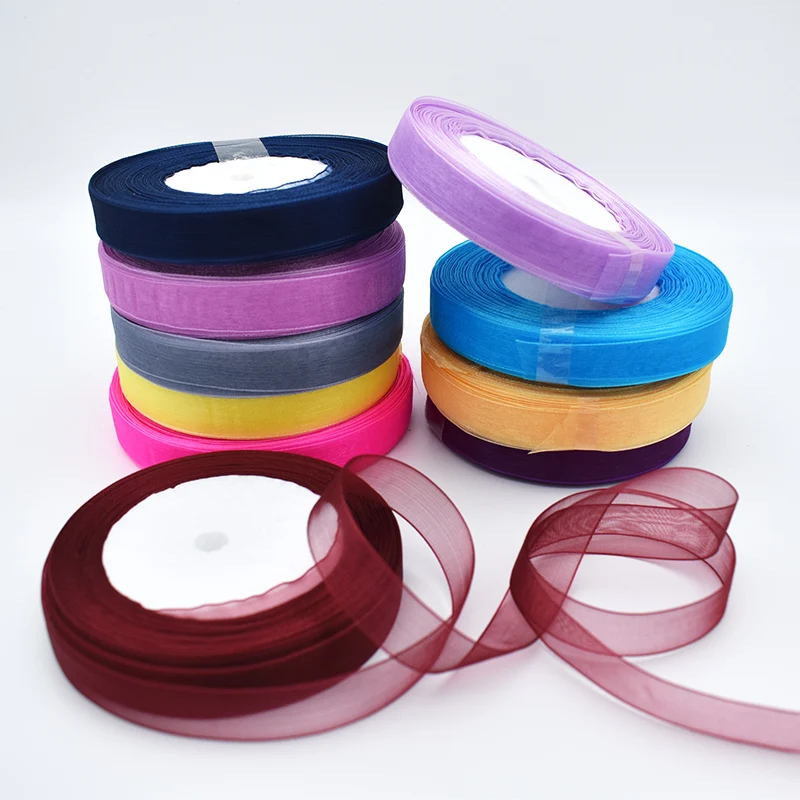 50Yards/Roll 15mm Sheer Chiffon Ribbon Organza Satin Ribbons for Gift Wrapping Wedding Birthday Party Decoration Wreath ribbon