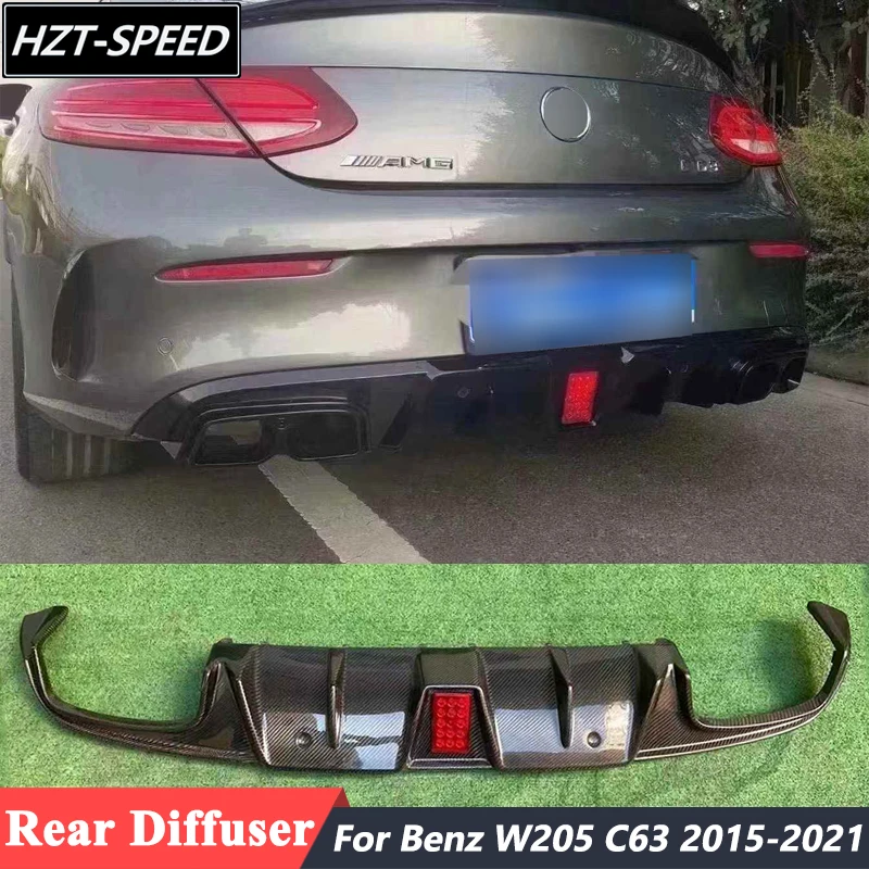 Carbon Fiber Rear Bumper Lip Diffuser Trim With Braking Light For Mercedes Benz W205 C63 AMG Coupe Car 2015-2021