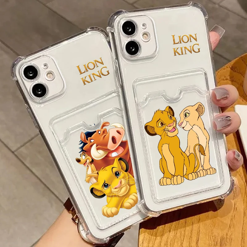 Disney The Lion King Cool For iPhone 15 14 13 12 11 XS XR X 8 7 Pro Max Plus Mini Photo Card Bag Transparent Back Phone Case