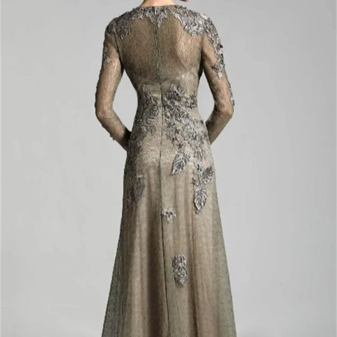 Elegante Plus Size Bräutigam lange Mutterkleider für Hochzeit A-Linie lange Ärmel Tüll Spitze Mutter der Braut Kleider individuell gestaltet