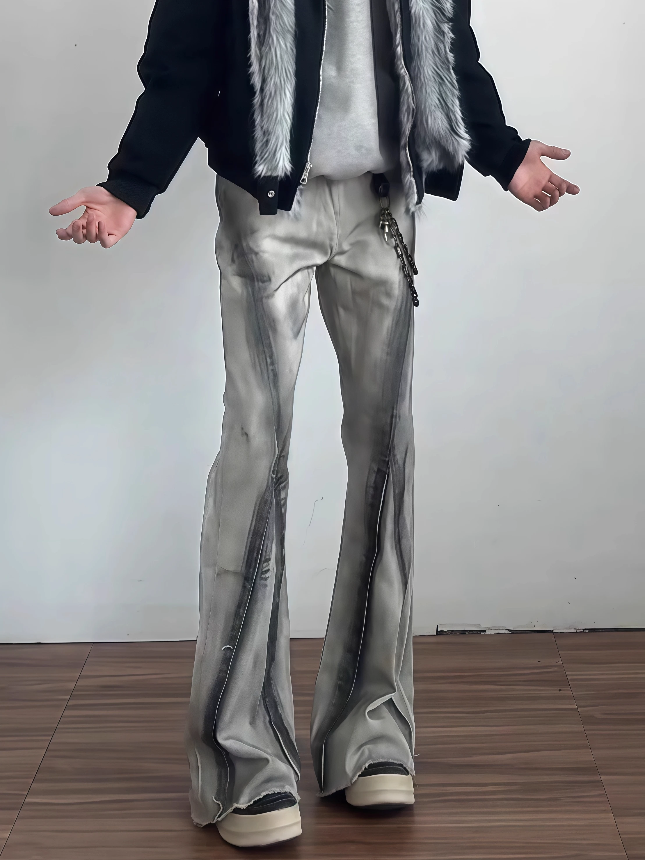 

American Sle Dir Dye Micro Flared Jeans Men's Autumn Winter High Waist Lift Vibe Pants Small Design Straight Leg Jeans