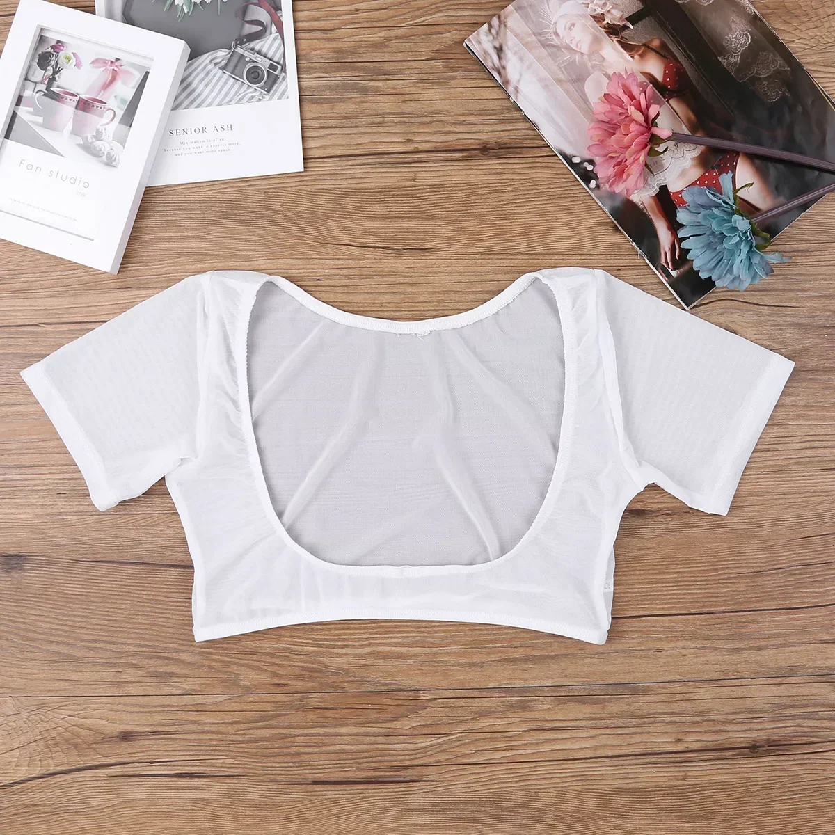 المرأة شبكة لينة انظر من خلال شير مفتوح التمثال قصيرة الأكمام Dancewear التفاف القمم ملابس رقص البطن المحاصيل الأعلى الاخفاء