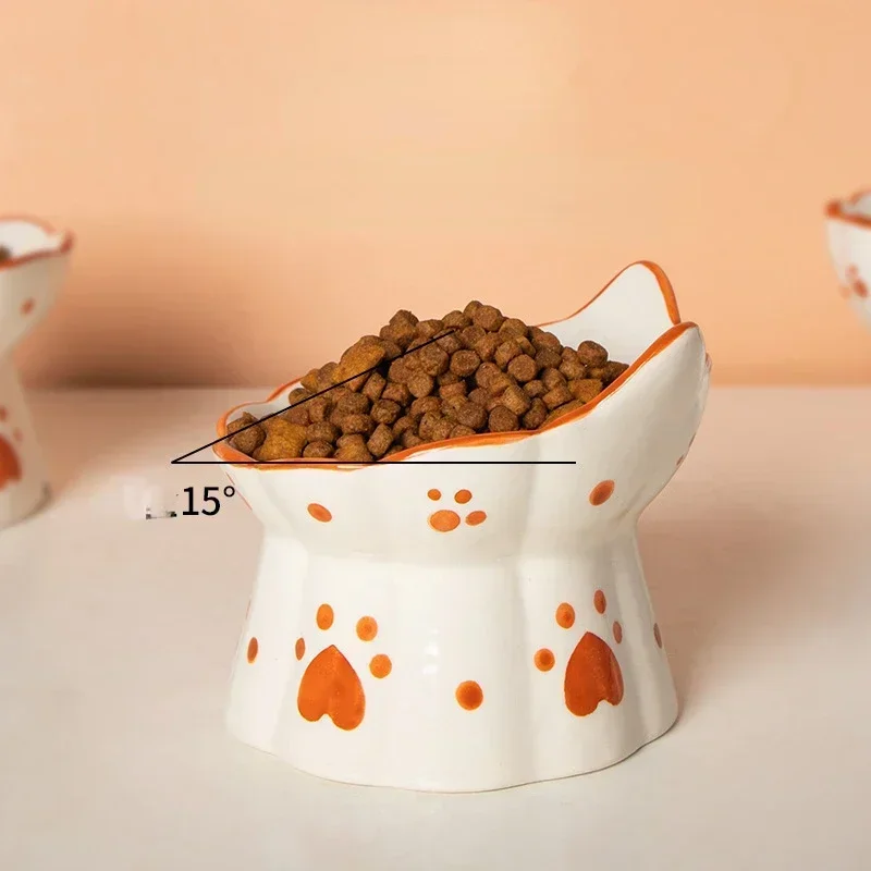 Cat Ceramic Food Bowl Elevated Pet Drinking Eating Feeders Small Puppy Dogs Snack Water Bowls Set Cats Feeding Accessories