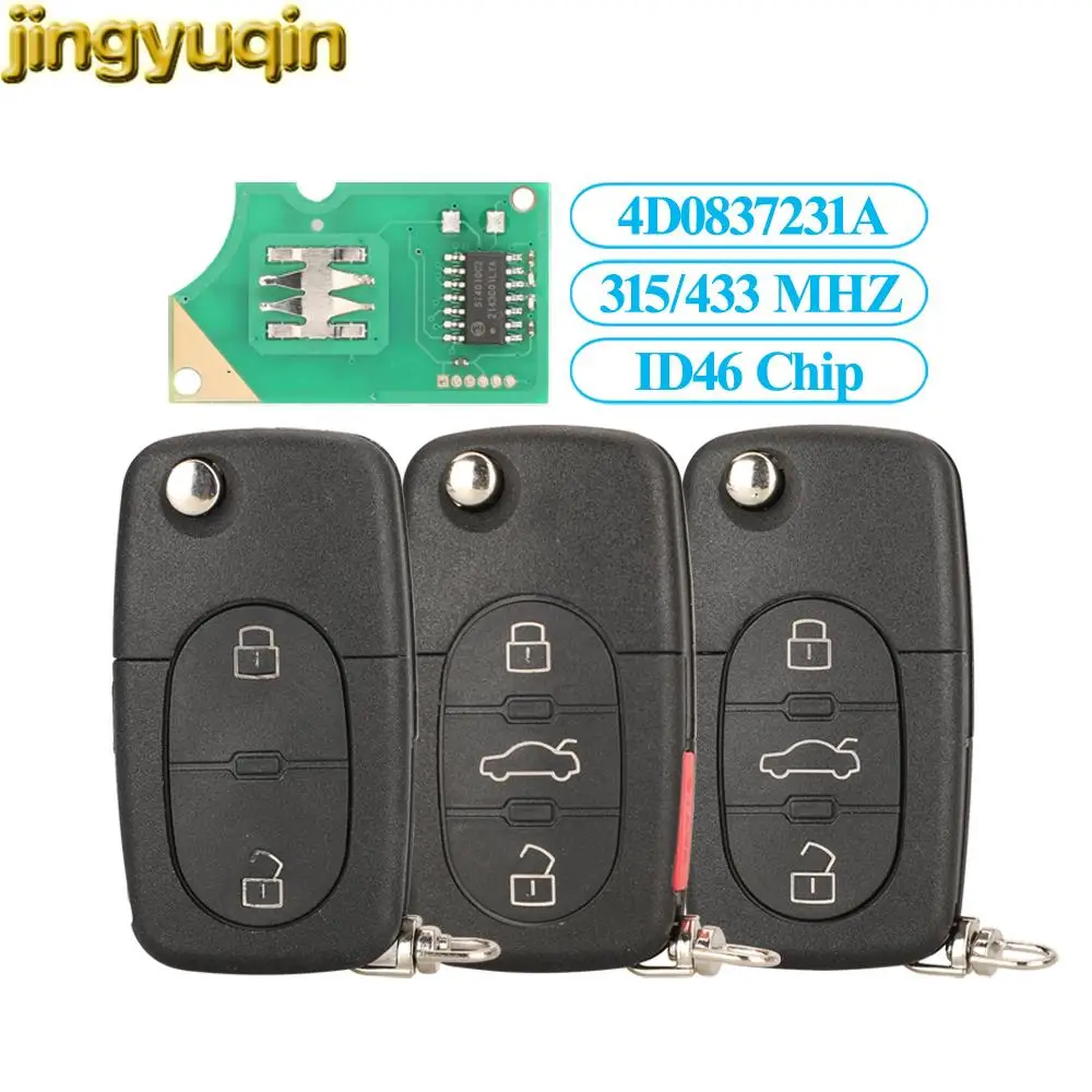 

Jingyuqin 2/3/4 Buttons Remote Car Key Fob 315/433MHZ ID48 For Audi A3 A4 A6 A8 RS4 TT Allroad Quttro RS4 4D0837231A/K/E/R