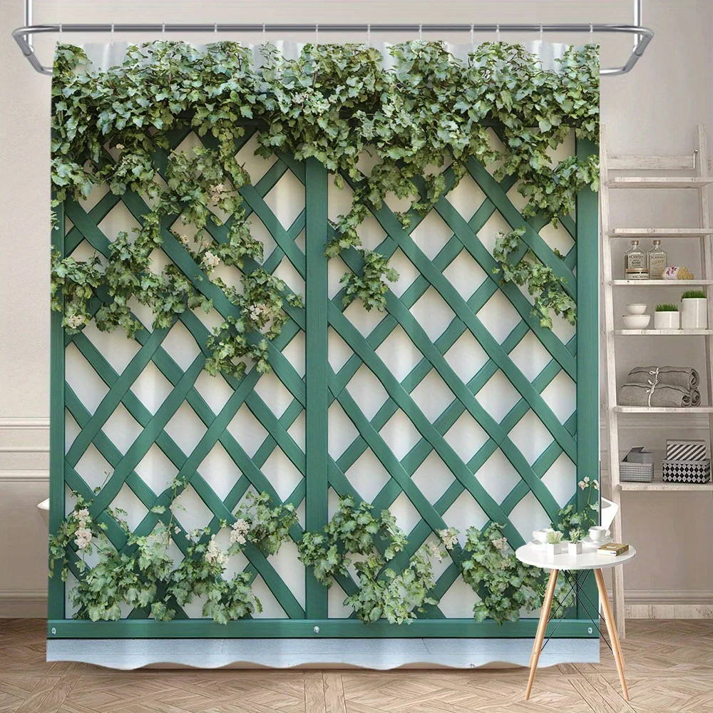 

Водонепроницаемая занавеска для душа с решеткой и виноградной лозой для свежего декора ванной комнаты в стиле сада