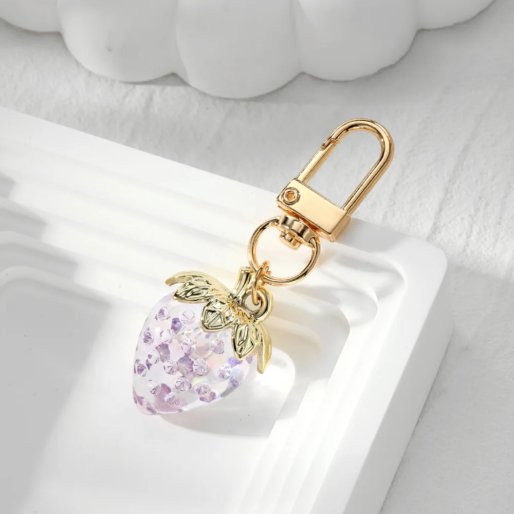 Transparent Strawberry Keychain Cute Acrylic Fruit Pendant Keyring Mobile Phone Bag Charm For Women Car Key Chains DIY Ornament view 6