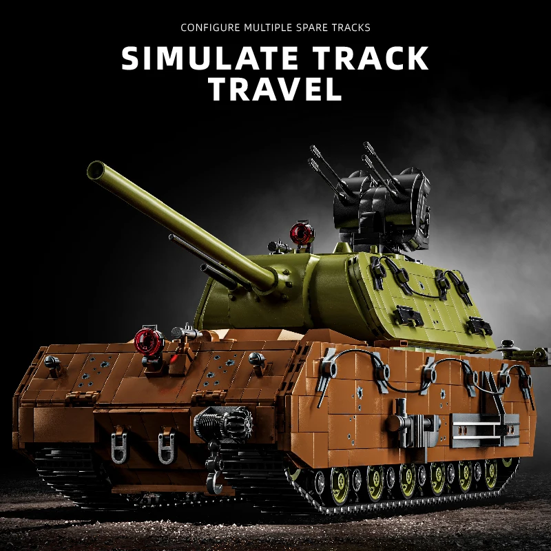Kit de construction de char MOC Panzer VII Maus de la seconde guerre mondiale, 3000 + pièces, modèle de char lourd allemand avec tourelle rotative, cadeau de collection pour adultes et enfants