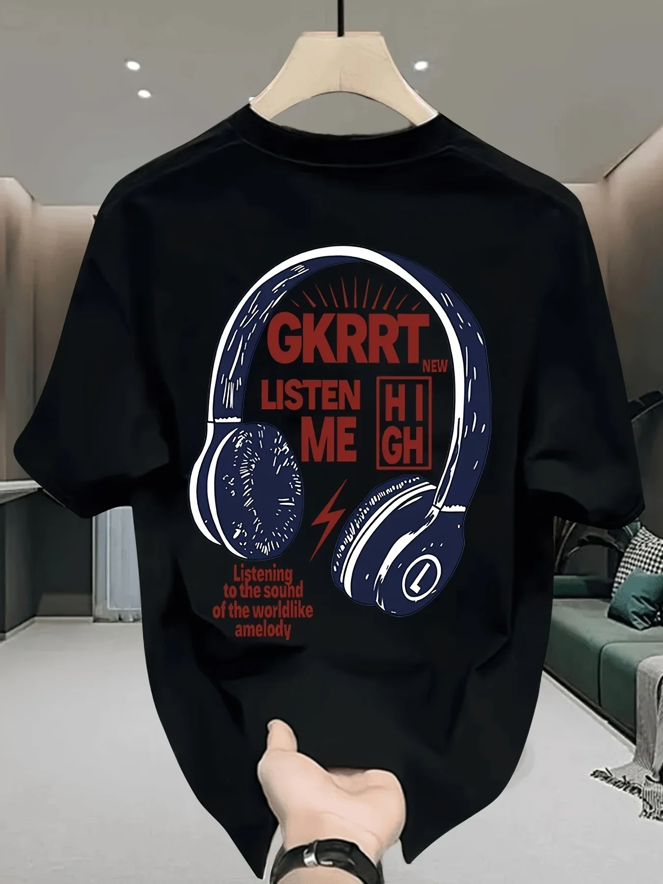 Men's 100% Cotton T-shirt Vintage Music Headphones Graphic Tee Casual Daily Streetwear O-neck Short Sleeve Top For Music Lovers