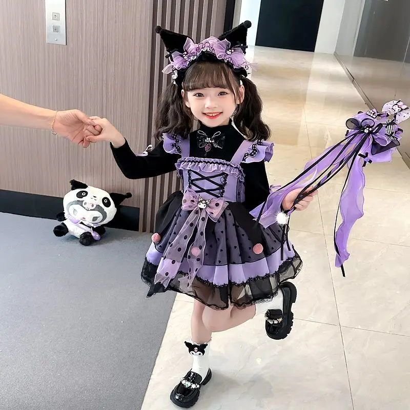 Kawaii Sanrio Kuromi Spring Autumn Girl Cute Cartoon Lolita Dress Birthday Party Role Play Tutu Dress Dress Gift Girl Gift