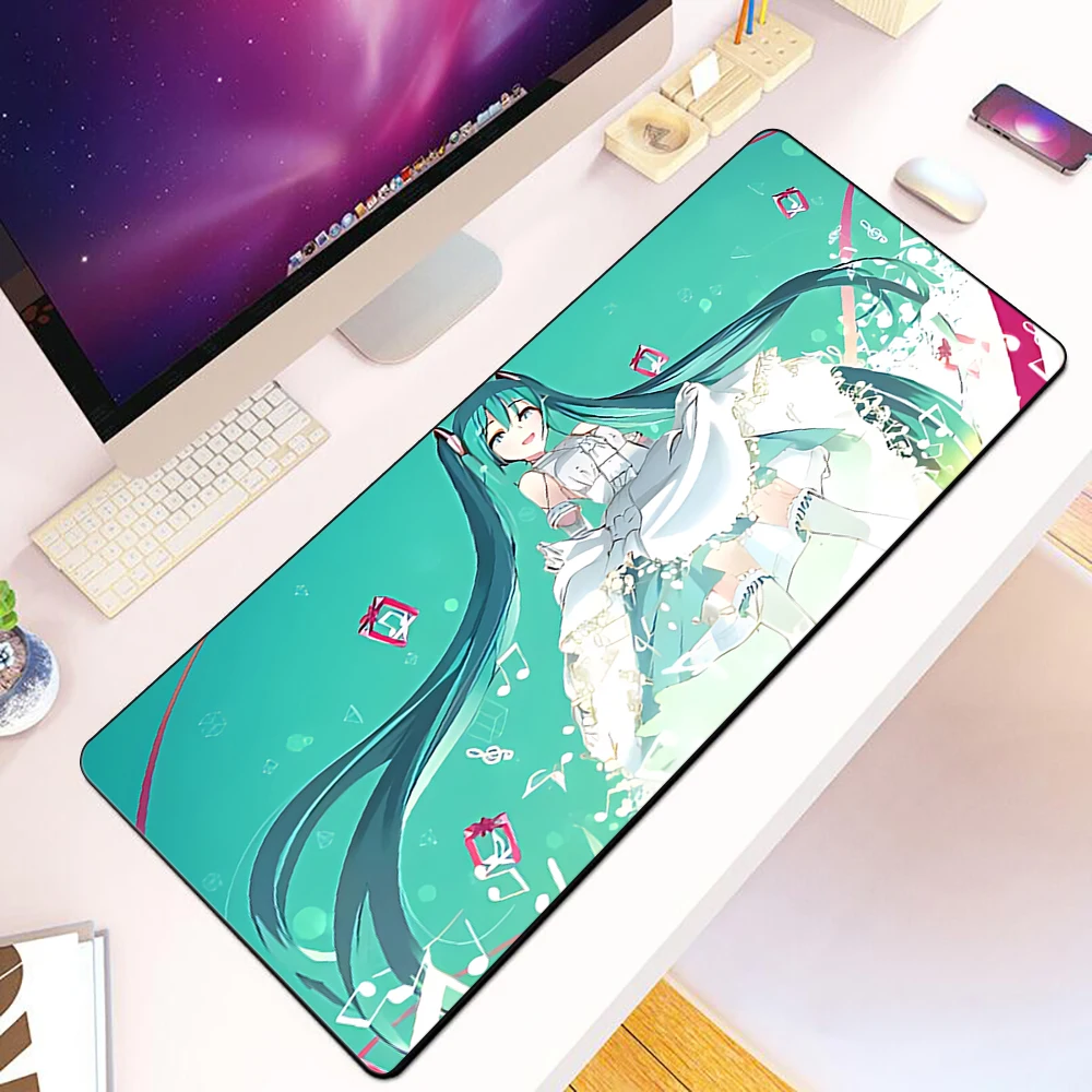 H-hatsunes miku mouse pad hd-druck computers pieler verriegelung kante rutsch festes mauspad xxl90x40cm tastatur pc schreibtisch pad