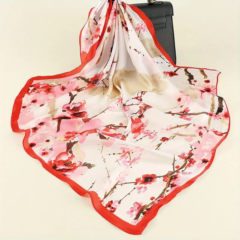 Printed Square Silk Scarf Women Floral Satin Shawls Fashion Hairband Bandana Summer Neck Sunscreen Accessories 70*70cm