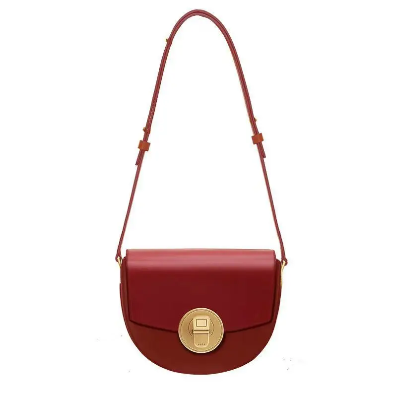 PECO Easy-to-carry series semi-circular saddle bag genuine leather retro versatile single-shoulder crossbody bag for women