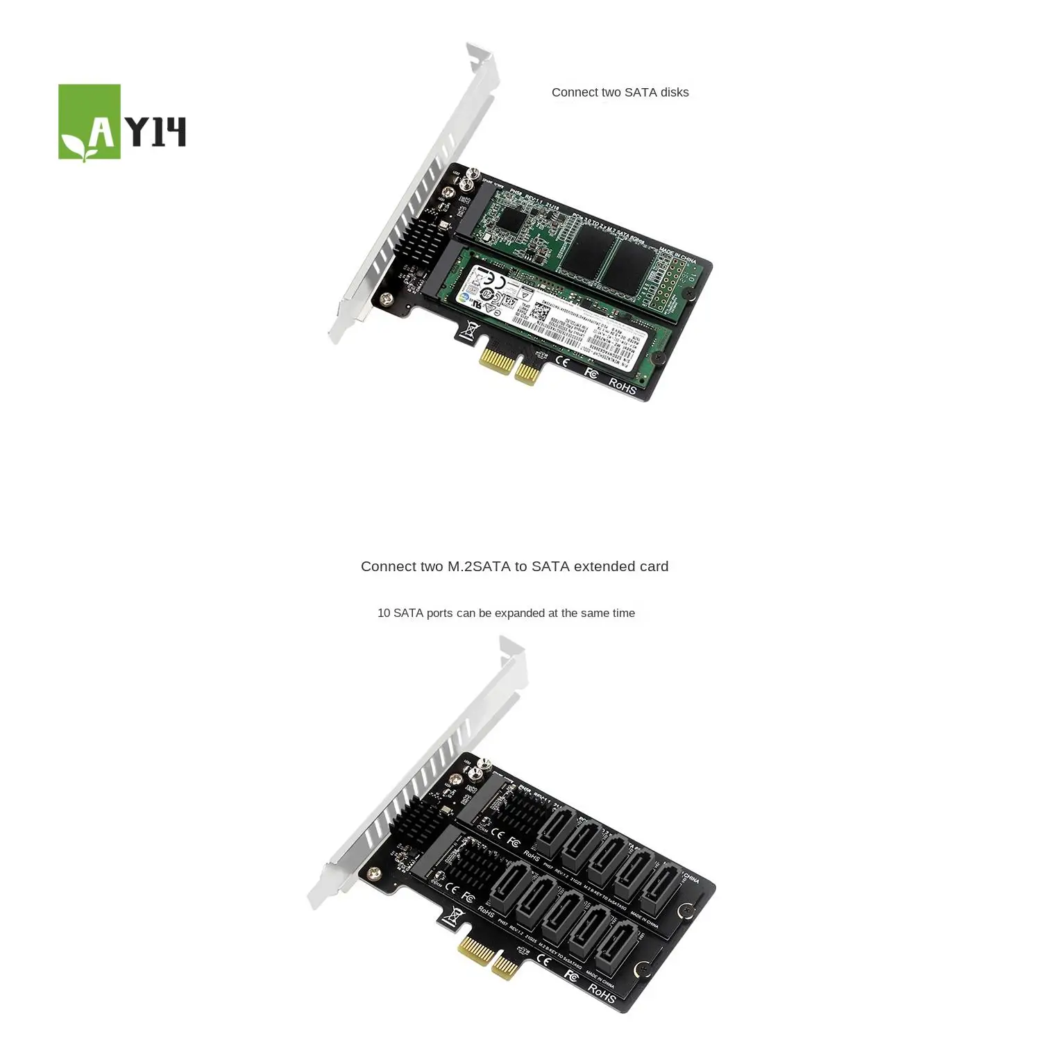 

AY14 -PH58 2 X M2 Карта адаптера SATA к PCIE Карта двухдискового дисплея Карта расширения RAID-сплиттера Pcie X1 к NGFF M2 SATA SSD