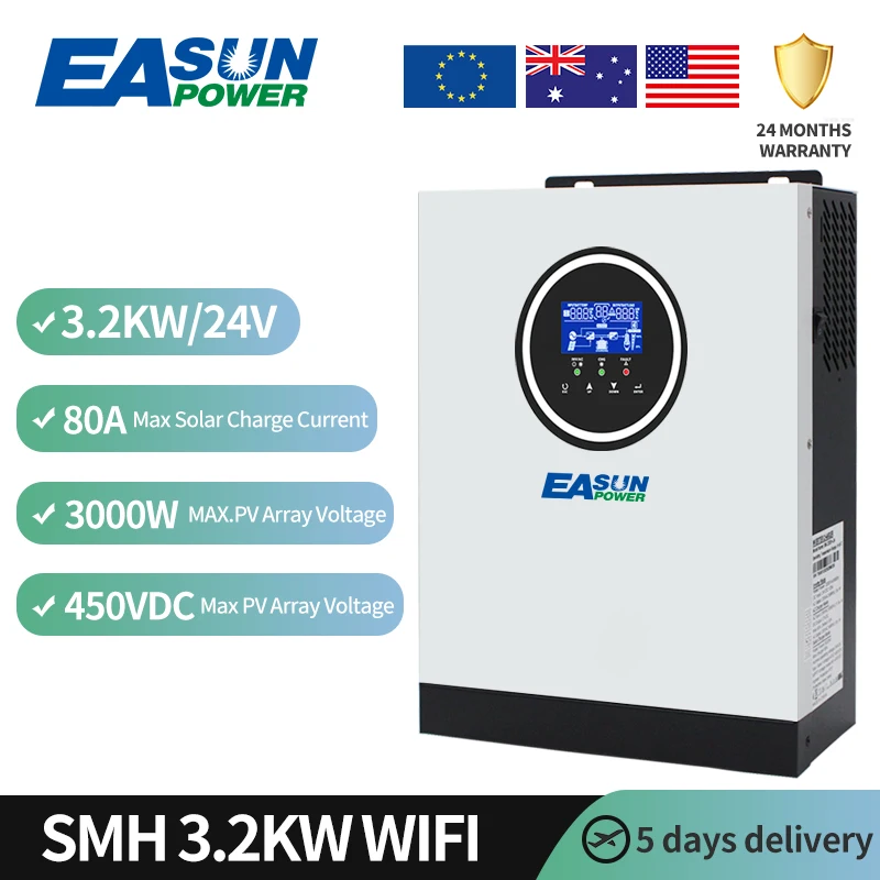 Easun 3kva 24V Generator Zuivere Sinus Golf Toroidale Onda Pura 3kw 3000W 3.2kw Hybride Zonne-Energie Omvormer Fabrikant Met Mppt Lader