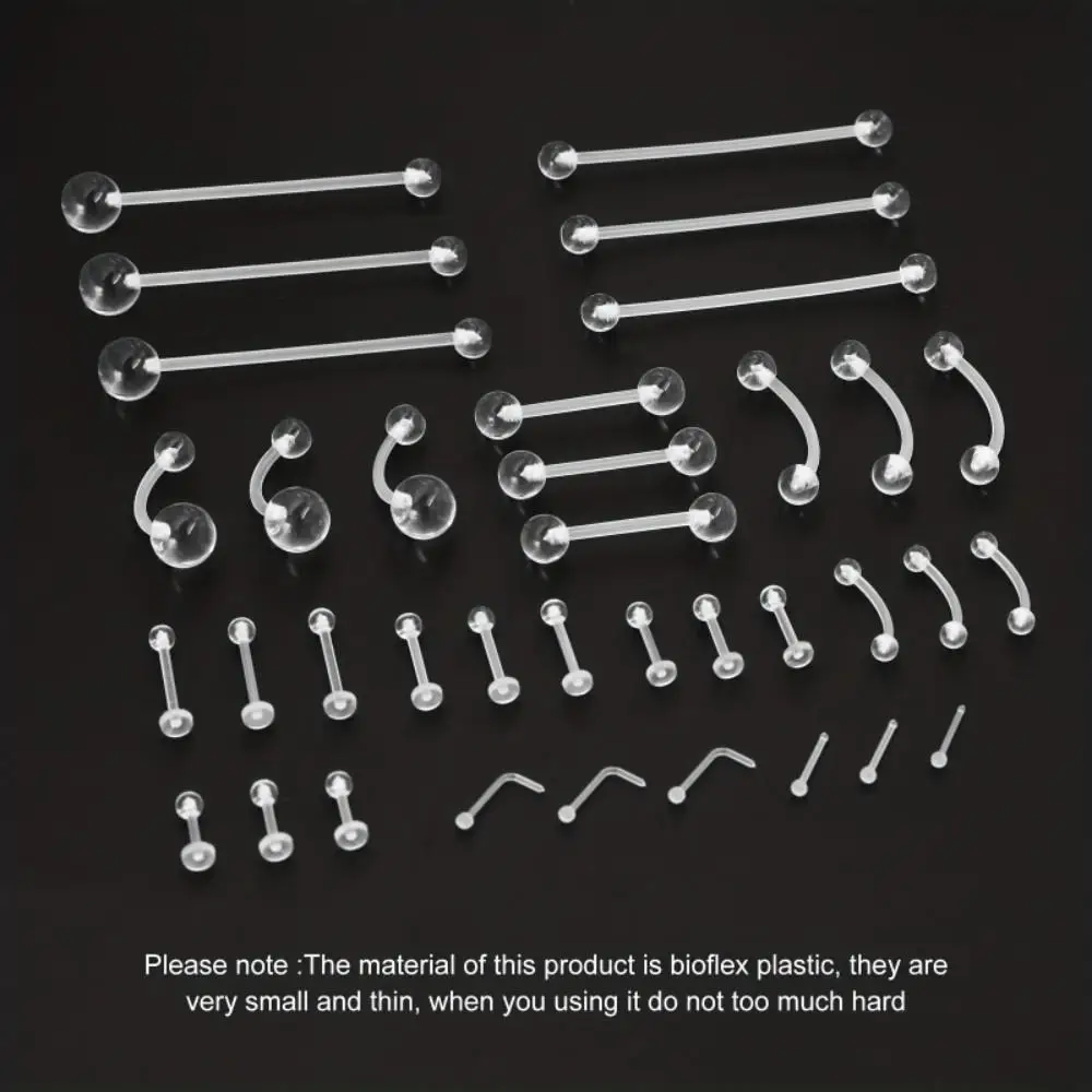 3pcs Clear Piercing Nose Tongue Nipple Belly Rings Eyebrow Lip Cartilage Tragus Earring Retainer Industrial Bar Plastic Jewelry