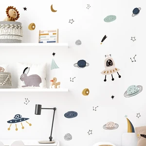 Cartoon Ufo Aliens Planet Pattern Watercolor Kids Wall Sticker Vinyl Nursery Art Decals for Babys Boys Room Playroom Home Decor 8 best sales stickers ufo - №8