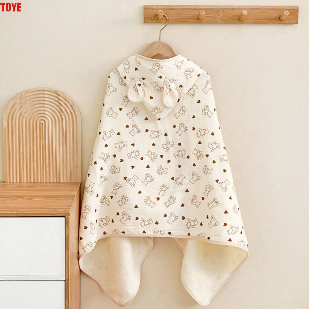 

Cartoon Printed Baby Gauze Bath Towel Soft Comfortable Cartoon Cloak Towel Four Layer Absorbent Hooded Bathrobe Shower Cloak