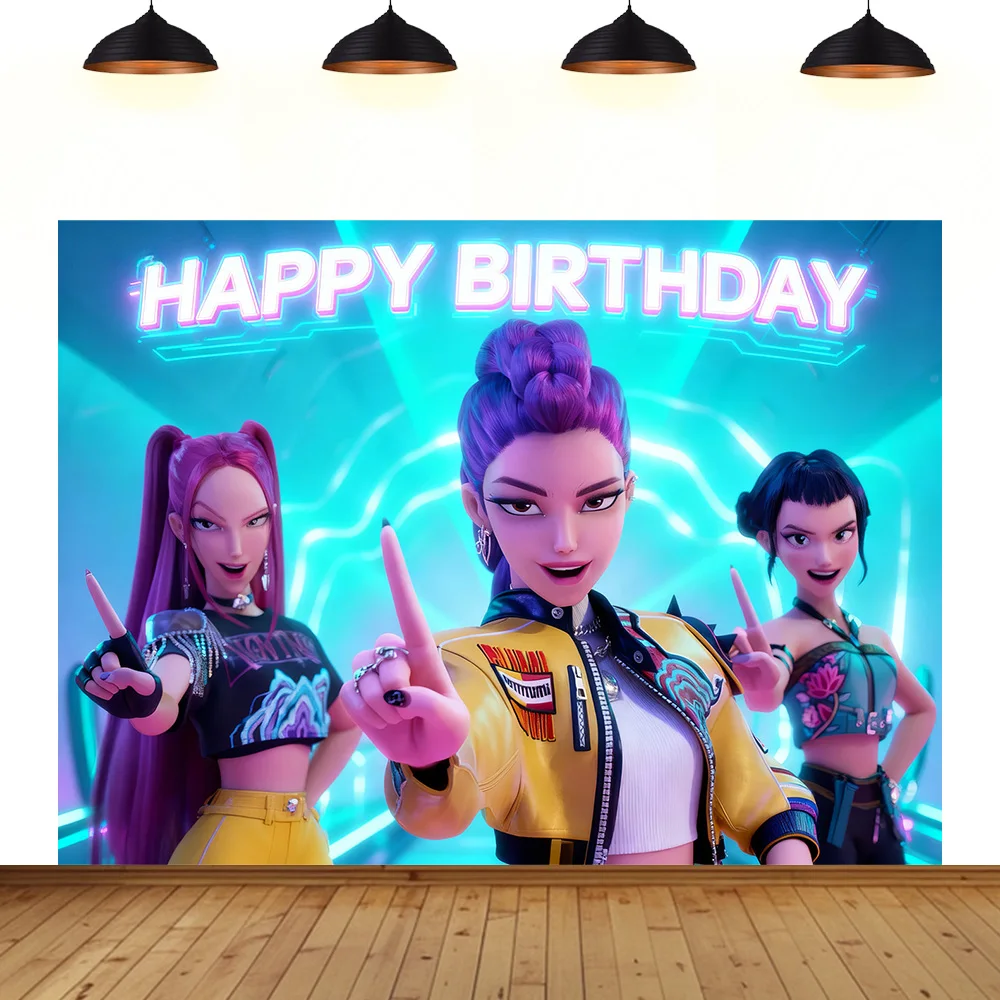 

HUNTR/X Theme background birthday party girl group for K Pop music Demon Hunters decoration birthday gift photography backdrop