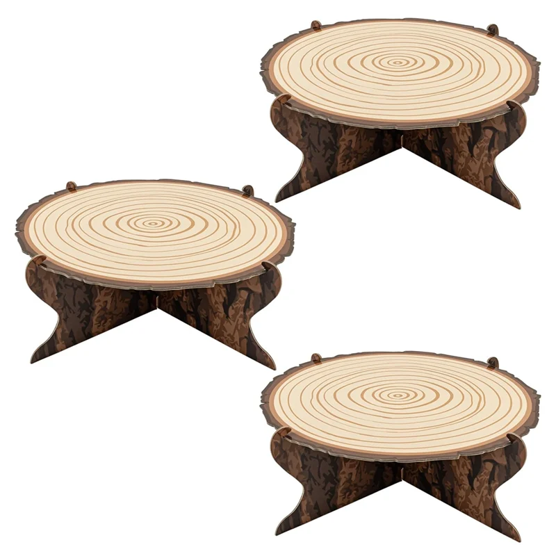 

ABKY-Wooden Cupcake Stand 3 Pieces Woodland Decorations Western Cake Holders Camping Cakes