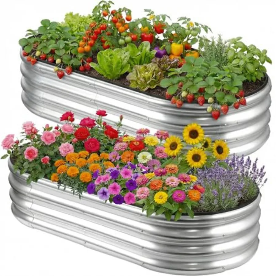 

4x2x1 Feet Raised Garden Bed Kit, Metal Planter Box Outdoor, Planters for Outdoor Plants, Flower, Vegetables, Herbs,2PCS