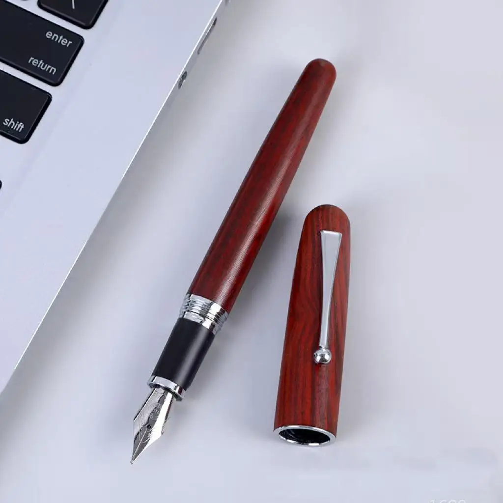 Vintage red sandalwood pen Solid wood writing practice pen Spiral wood metal pen Iridium gold fountain pen