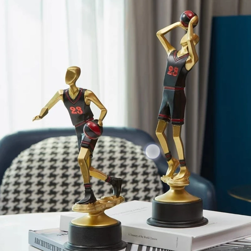 Modern Basketball Action Resin Sculpture, Dynamic Player Statue for Wine Rack Bookshelf, Minimalist Sports Art Decor,Unique Gift