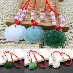 Real Jade Lotus Pendant Necklace Natural Jewelry Carved Amulet Accessories Charm Gemstone Designer Vintage Lucky Gifts for Women