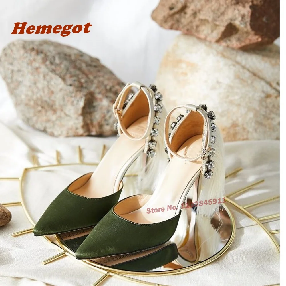 

Rhinestones Fringe Pumps Green Pointy Toe Stiletto Heels Women's Sandals Tassel Thin High Heel Women's Pumps Newest 2024 Luxury