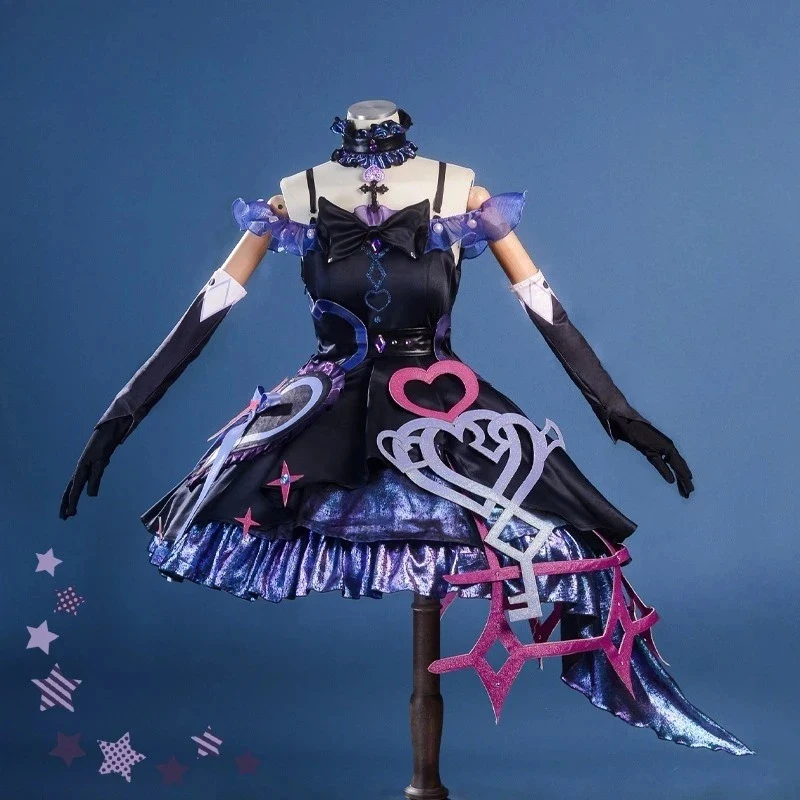 

ob Cute Dark Gothic Anime Costume Black Purple Gradient Skirt Heart Star Print Bow Decor Cosplay Outfit Stage Perf 158gj