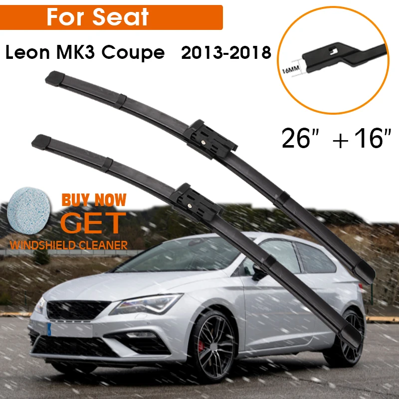 

Car Wiper Blade For Seat Leon MK3 Coupe 2013-2018 Windshield Rubber Silicon Refill Front Window Wiper 26"+16" LHDRHD Accessories