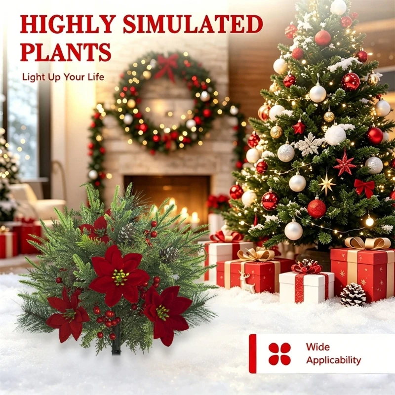 Christmas Yard Flower Stake with Red Flower Form, 23.6 In Tall Holiday Display for Porch Pots, Entry Use, Garden Spaces, and