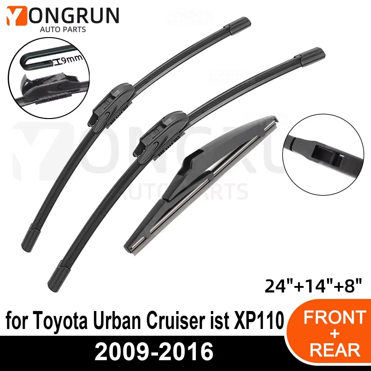 YONGRUN Auto-Wischer für Toyota Urban Cruiser ist XP110 2009–2016, Front- und Heckscheibe, vier Jahreszeiten, langlebiges Zubehör, 2009–2016