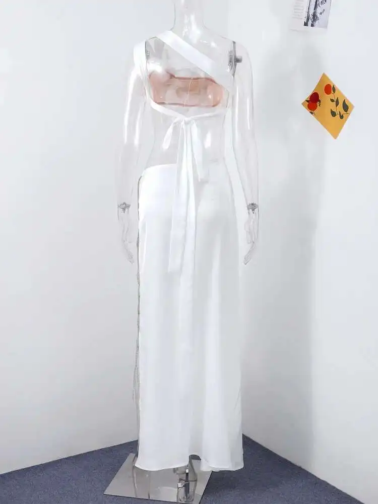 Traje Sexy 3D Wer de 2 piezas para mujer, traje sin mangas con cuello oblicuo y cordones, falda larga dividida, conjunto femenino, trajes de primavera 2025