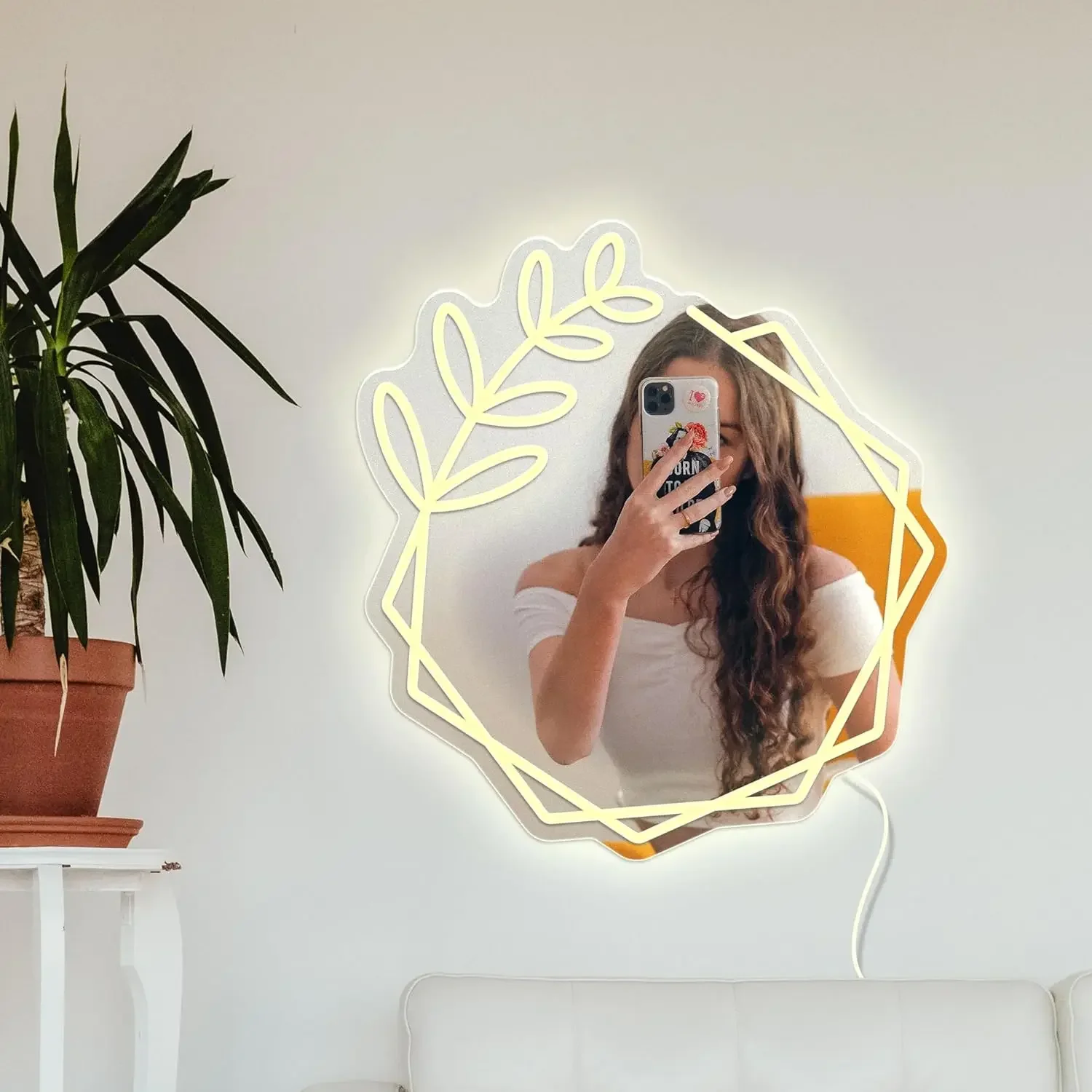 Foglia Neon Sign Mirror LED Plant Neon Light Sign dimmerabile USB Powered Night Light per ragazze Room Decor dormitorio camera da letto Decor