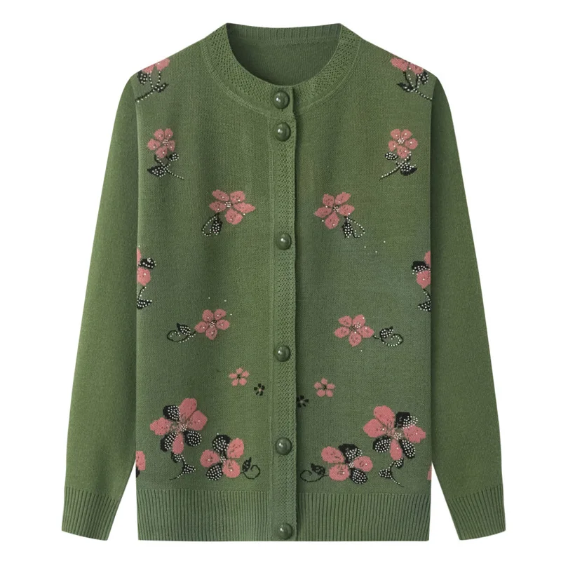 New Middle-Aged Women's Autumn Sweaters Cardigan Coat Female O-Neck Embroidered Knitting Sweater Mother Long Sleeve Tops