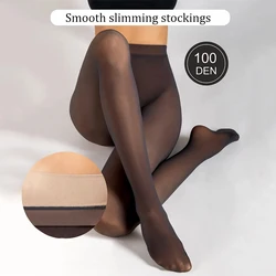 Kave 100g-200g Women Black Translucent Pantyhose Female Winter Velvet Fleece Warm Tights Winter Streetwear Thick Stocking