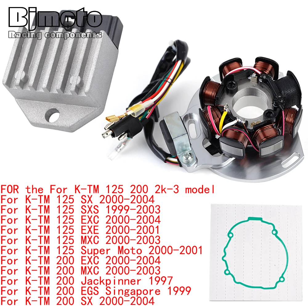 For K-TM 125 200 2k-3 model 125 SX SXS EXC EXE MXC Super Moto Engine Stator Coil+Voltage Regulator rectifier With Gasket