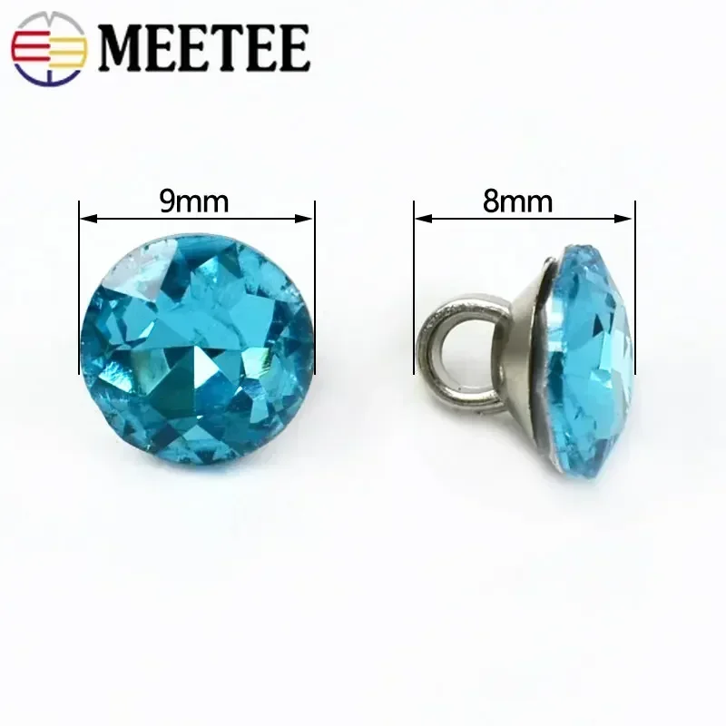 Meetee 20/50pcs 9mm Rhinestone Buttons Glass Diamond Shirt Shank Buckle DIY Clothing Collar Sewing Decor Material Accessory