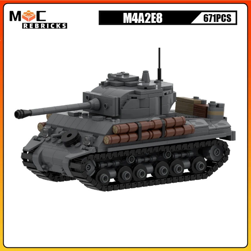

Military Heavy Panzer M4A2E8 Main Battle Tank Double Wide Track Armor Vehicle MOC Building Blocks Model Puzzle Boy Toy