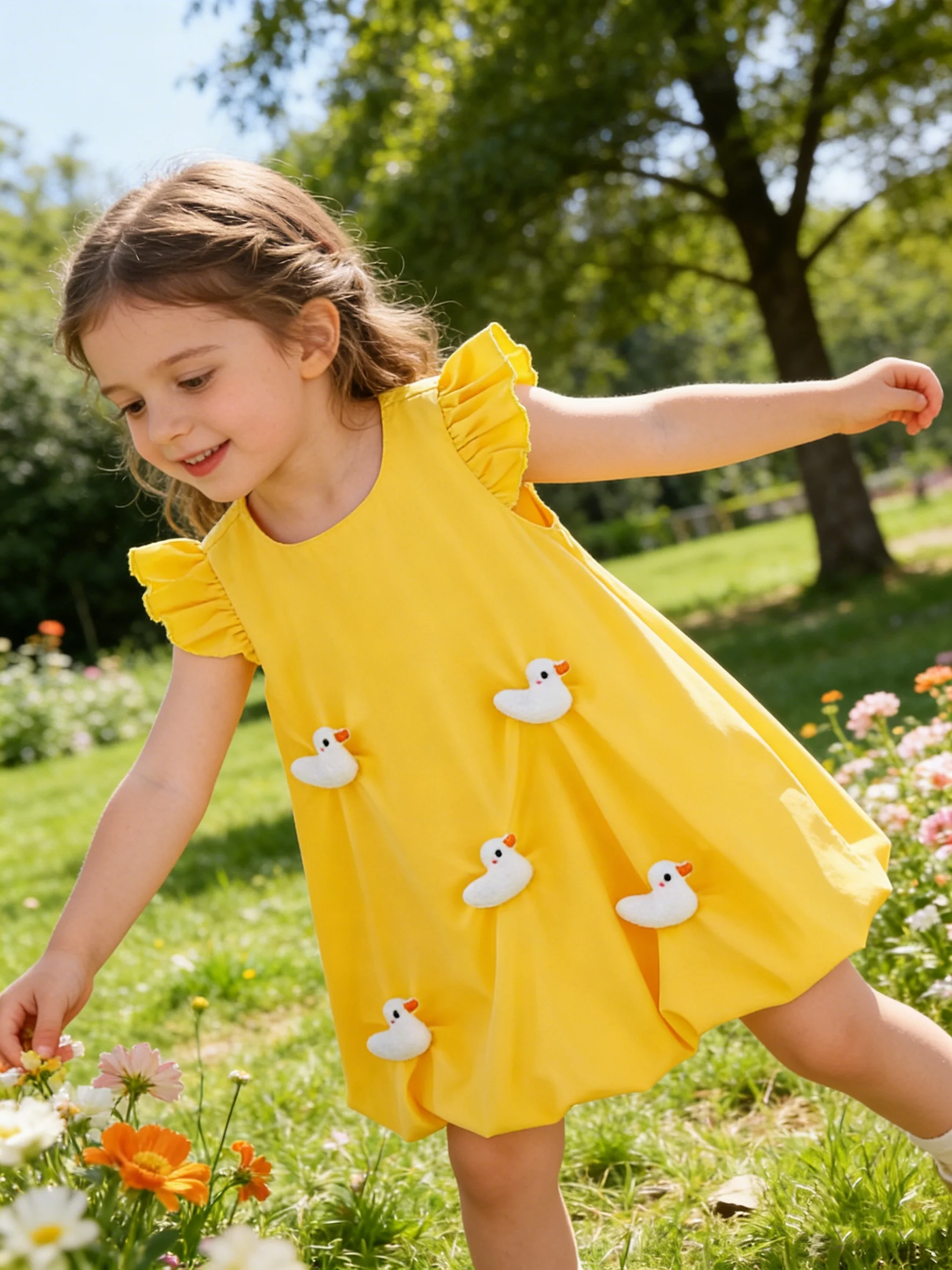 Women's Non-Woven Rayon Babydoll Dress A-Long Gown Infants' Wear Comfortable Casual Style Babydoll Dress for Little Girls