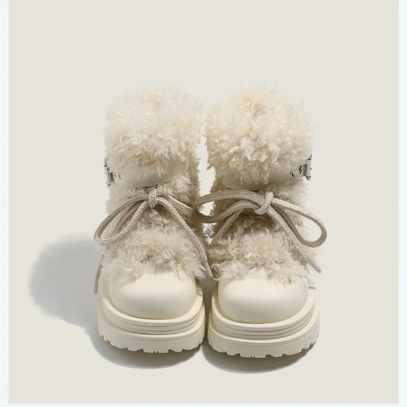 

Bow Platform Women Snow Ankle Boots Fur Designer Fashion Short Plush Flats Cotton Shoes 2026 Trend Warm Cozy Winter Botas Mujer