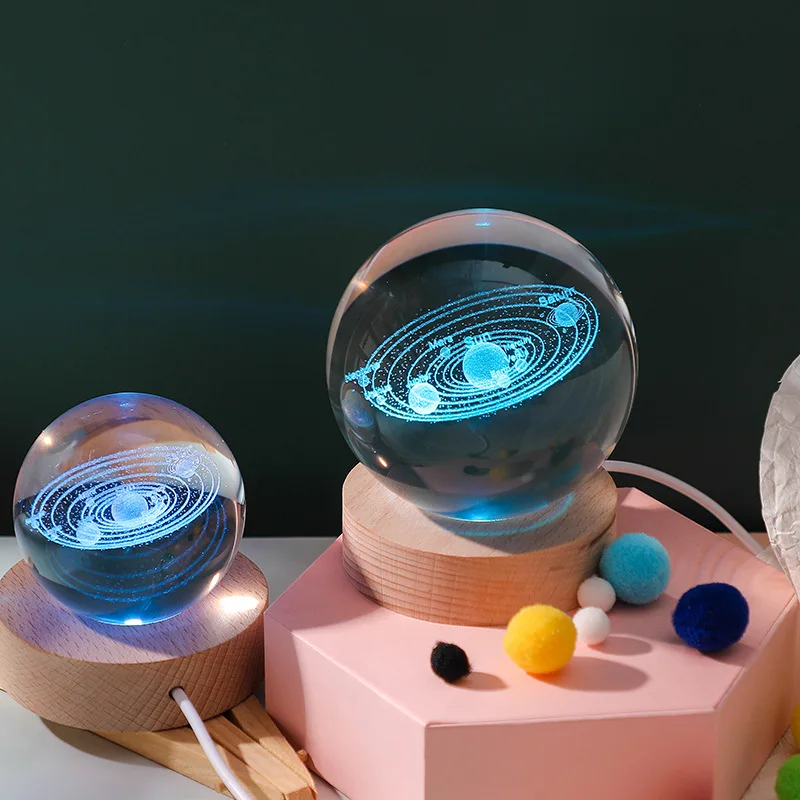 USB Power Glowing Planetary Galaxy Astronaut Crystal Ball Night Lights  Warm Bedside Light Christmas Kid Gift Night Lamp