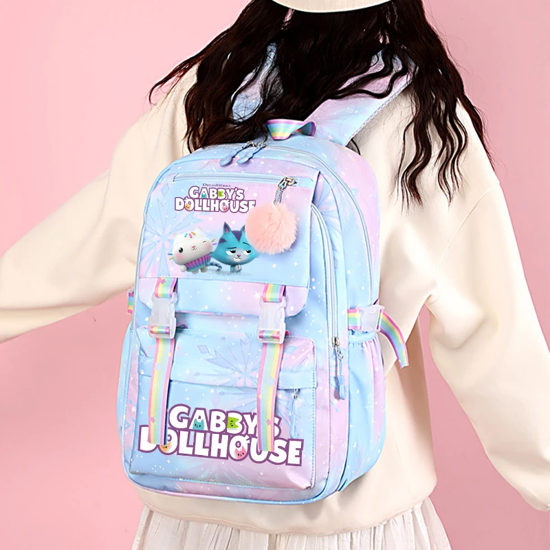 Gabby dollhouse mochila para estudantes anime moda mochila meninas papelaria livros armazenamento sacos de alta qualidade material escolar