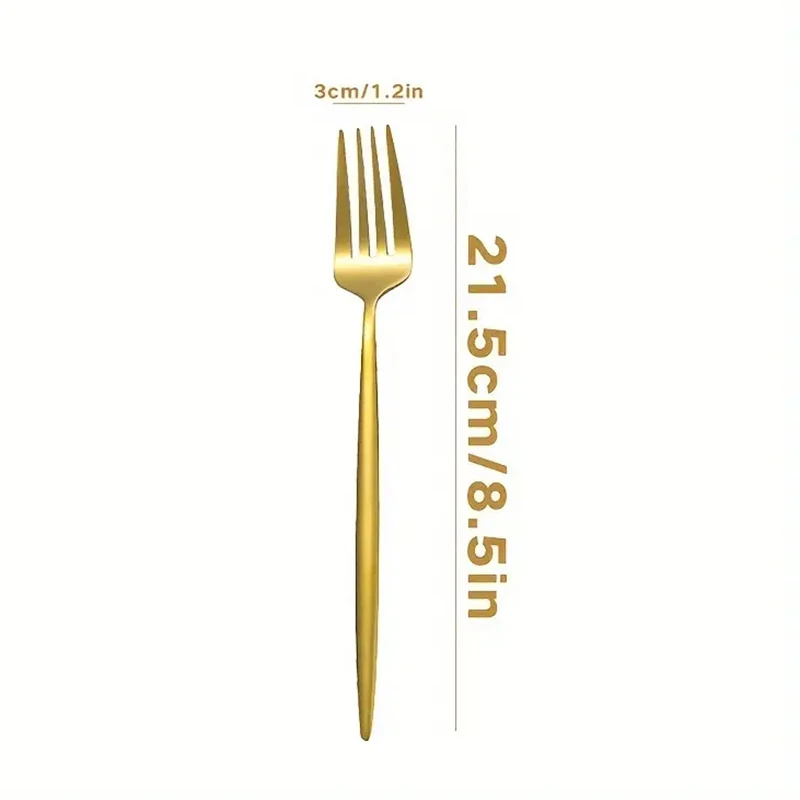 8/12/16pcs Stainless steel gold tableware dinner fork fruit fork steak fork salad fork suitable for restaurant or banquet