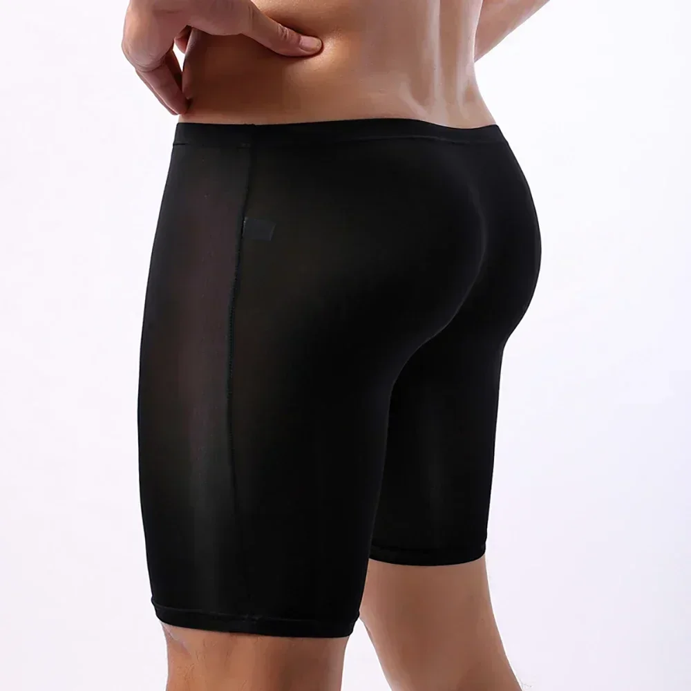 Seamless Boxer Briefs Underwear Shorts Soft Sport Knickers Lingerie Long Leg Men Panties See Through Underpants