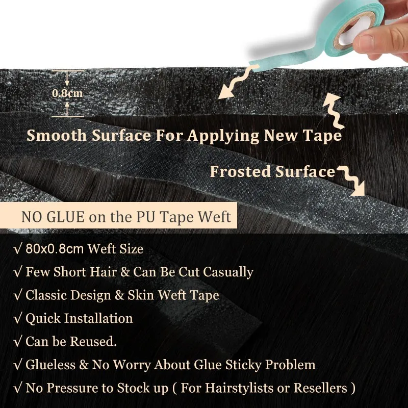 ロングPUウェフト焼きストレートテープエクステ人毛ロングテープウェフトライト焼きウェフトヘアバンドル12〜30インチ