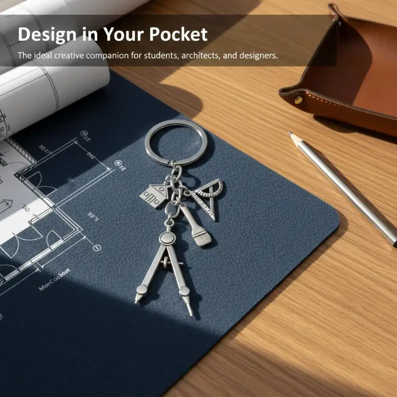 1pc Home Silver Color Keychain Building Triangular Ruler Painting Compass For Architects Engineers Drawing Gifts Jewelry